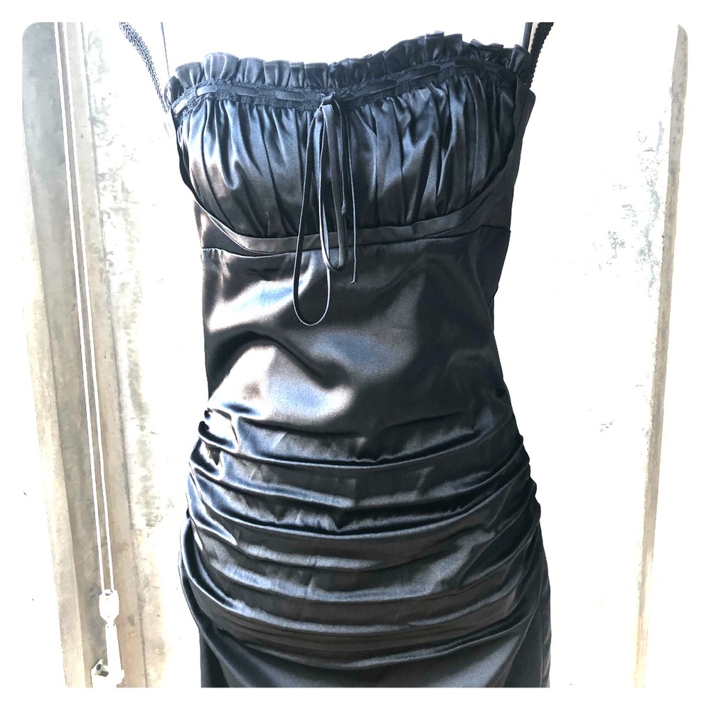Betsey Johnson French maid style satin black dress